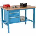 Global Industrial 48 x 30 Production Workbench, Shop Top Square Edge, Drawers & Shelf, Blue 319285BL